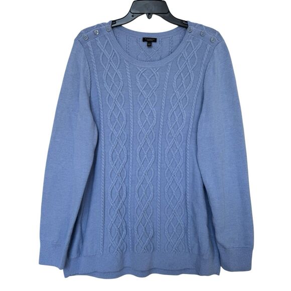 Talbots Sweater Womens Size 2X Petite Blue Cable Knit Crew Neck Preppy Lambswool - Picture 1 of 4